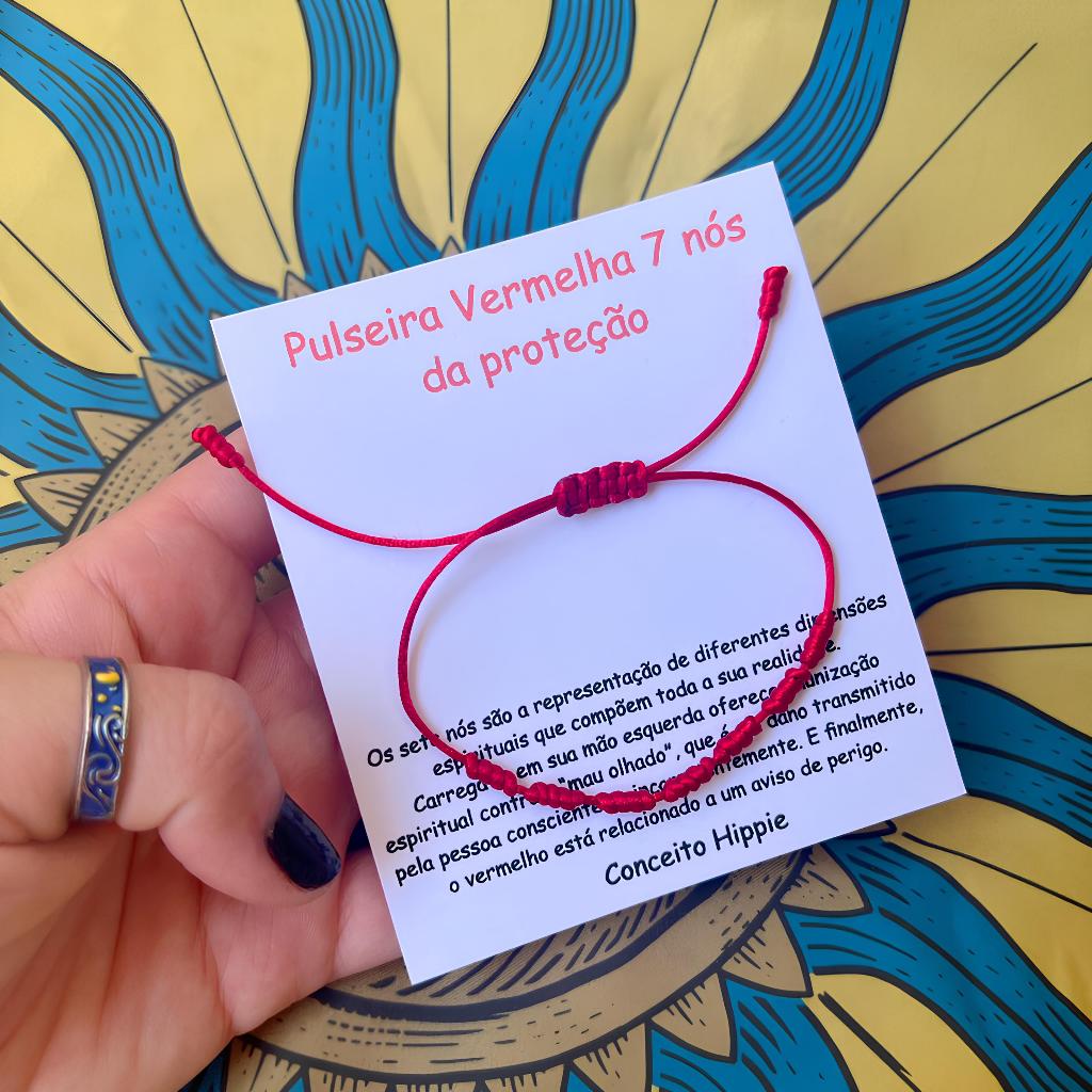 Kit 2 Pulseira Sete Nós Da Proteção Casal Amizade Contra Inveja Mal Olhado Fio Vermelho