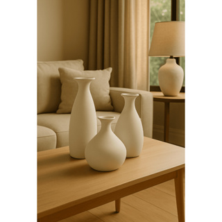 Kit Vaso Decorativo Porto Off White Fosco Cerâmica Alta Qualidade 3 Peças em Oferta na Shopee