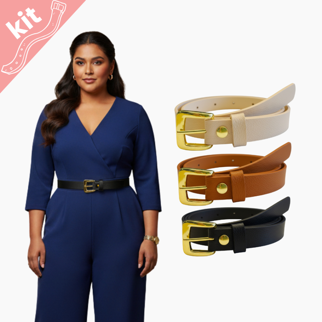 Kit 3 Cintos Plus Size Feminino Fino Tendência Elegante, 2cm largura - Aline