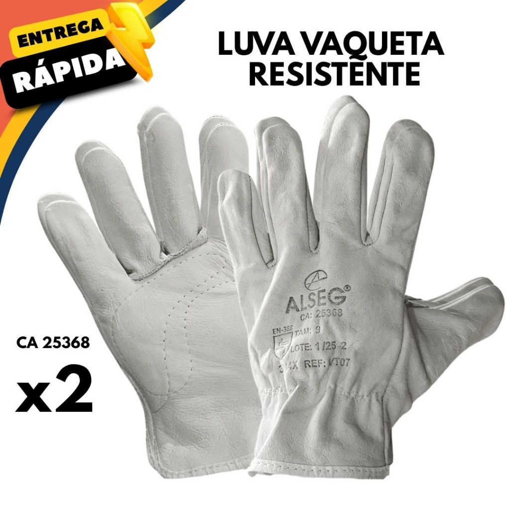 Kit 2 Pares Luva Vaqueta Petroleira CA25368 Alta Resistência e Conforto para Serviços Pesados