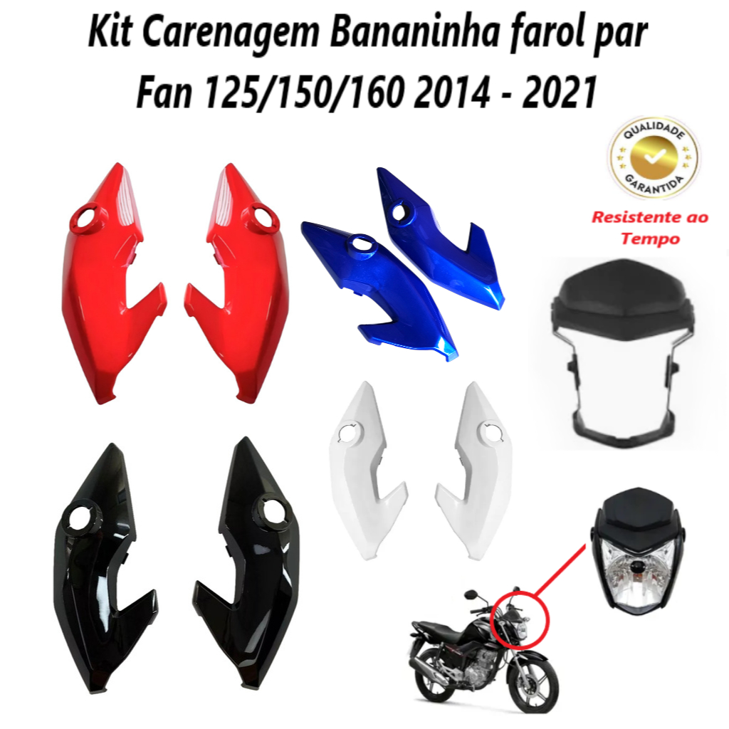 Kit Bananinhas Par Carenagem Lateral do Farol Cg Fan Start 125 150 160 2014 A 2021 Ks Es Esd Ex