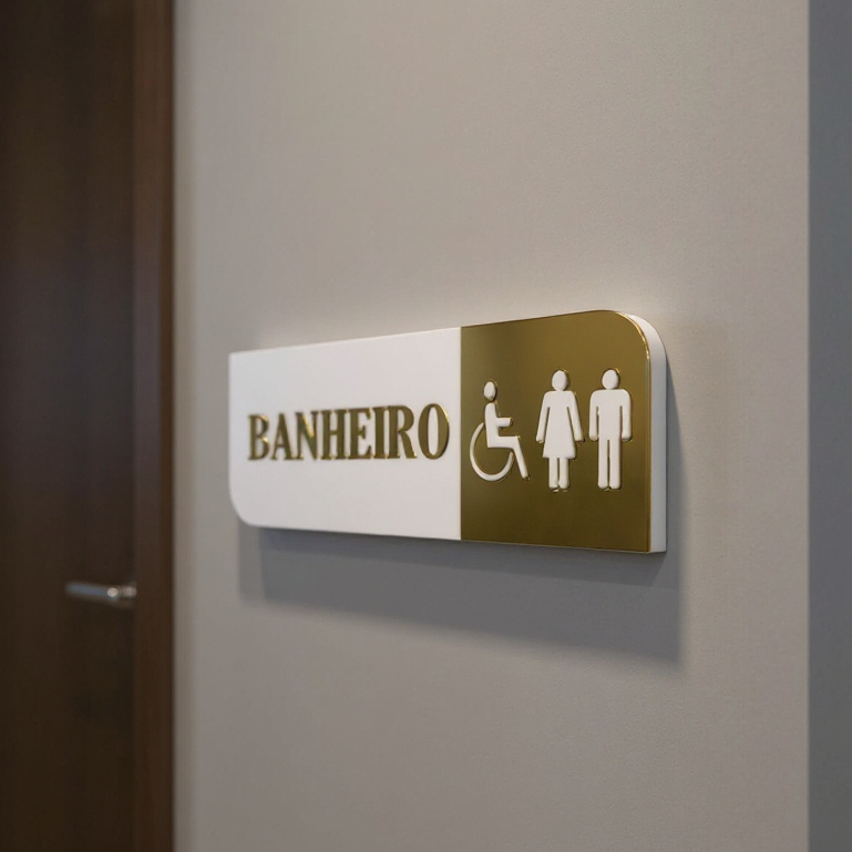 Placa de Sinalização em Acrílico para Porta Banheiro Masculino Feminino Unissex e PCD Dourado em Oferta na Shopee