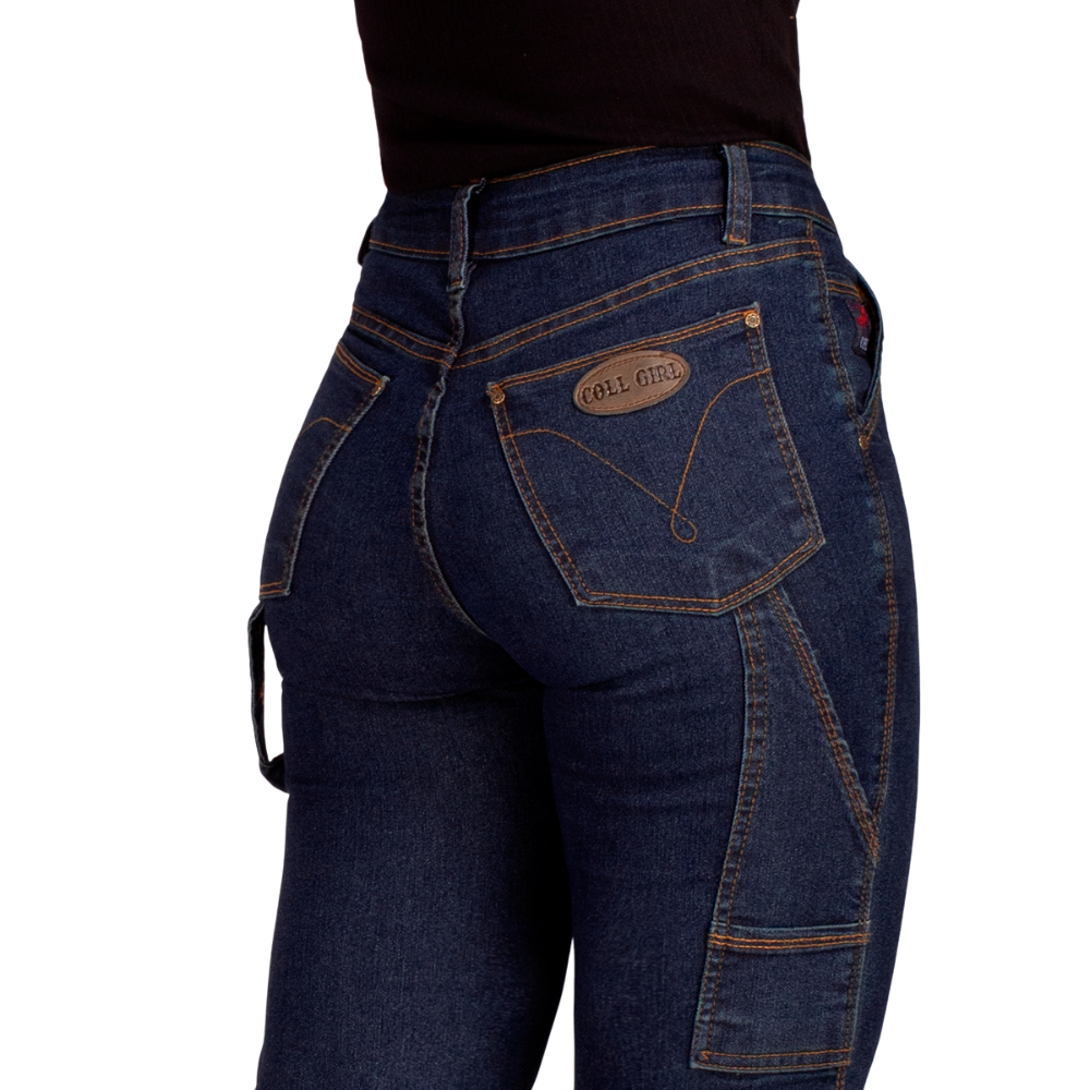 Calça Feminina Carpinteira Jeans Country 34 Ao 48 Coll Jeans Ajuste Corpo Boiadeira Cowgirl Rodeio