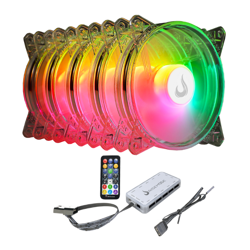 Kit 5 Cooler Fan Gamer | Rise Mode | Crystal  Sound 6p Argb 5v | 120mm | Controladora