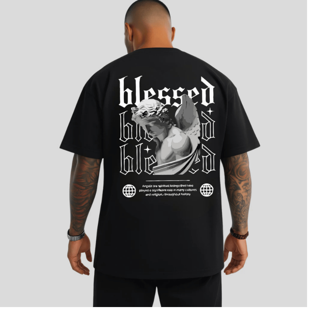 Camiseta Oversized Streetwear Unissex Blessed 100% Algodão Branca E Preta
