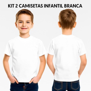 Kit 2 (duas) Camiseta infantil Branca lisa malha Poliéster anti Pilling em Oferta na Shopee