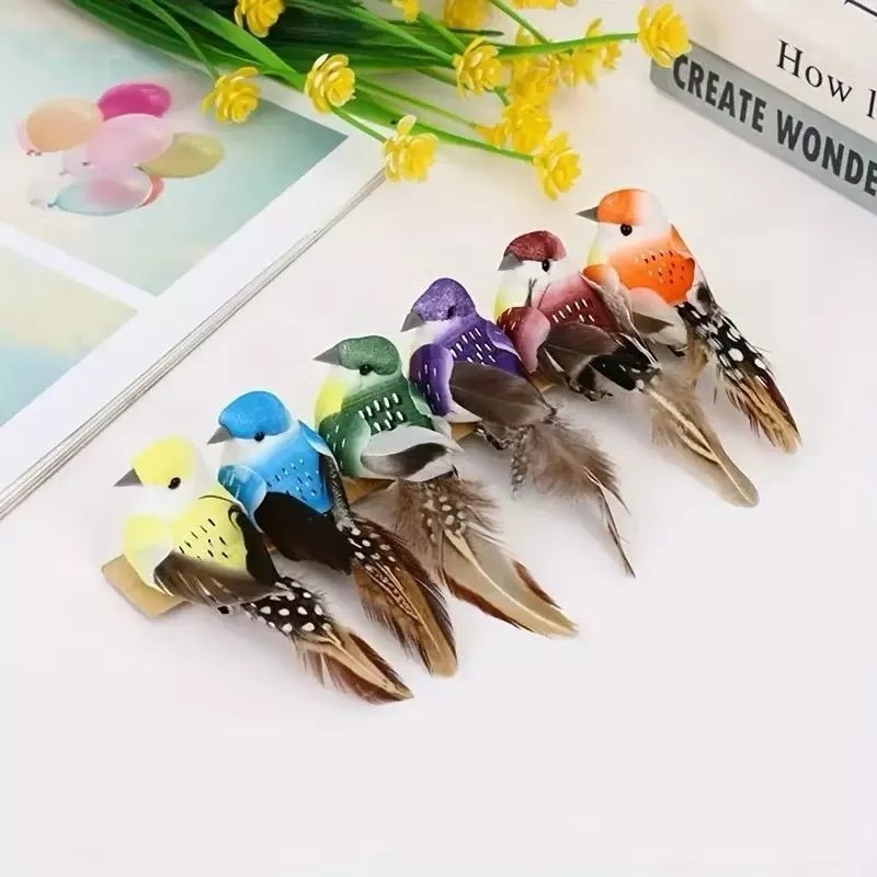 kit 12 Passarinhos Artificial Decorativo - Pássaros, Aves, Colorido, Decoração ,12,10CM