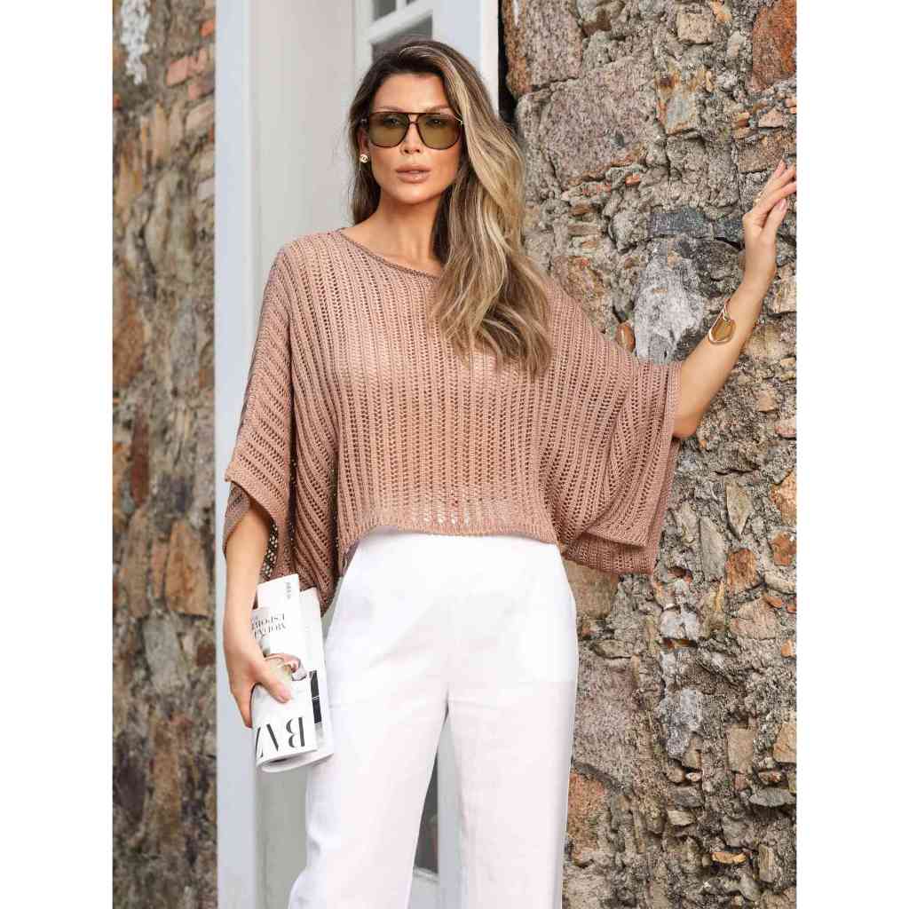 Blusa Feminina Estilosa Capa Morcego Rendada Cropped Feminino Roupa Feminina Premium — imagem 1