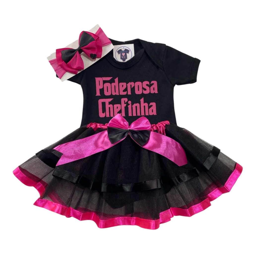 Body Poderosa Chefinha + Laço + Saia de Tule - Temático Mesversário em Oferta na Shopee