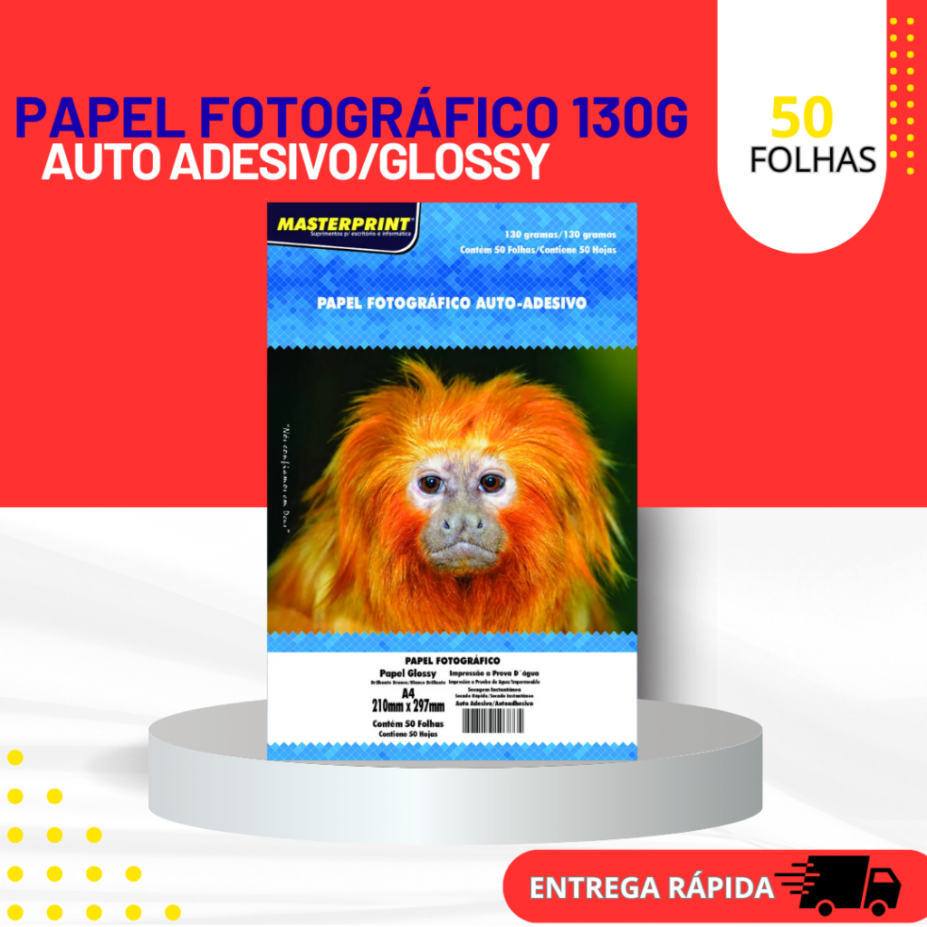 MASTERPRINT Papel Fotográfico A4 Adesivo Glossy 130g 50 Folhas Para Impressoras Jato De Tinta