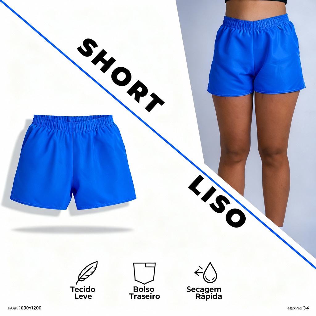 Kit Short Liso Tactel Feminino Shortinho Piscina Academia Confortável
