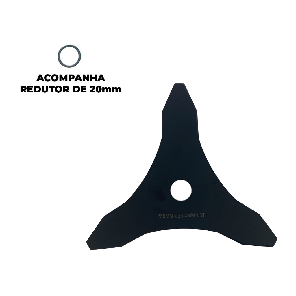 Lâmina Faca 3 Pontas 1 Polegada 25,4mm com Redutor para 20mm para Roçadeira Universal Carbon Fak
