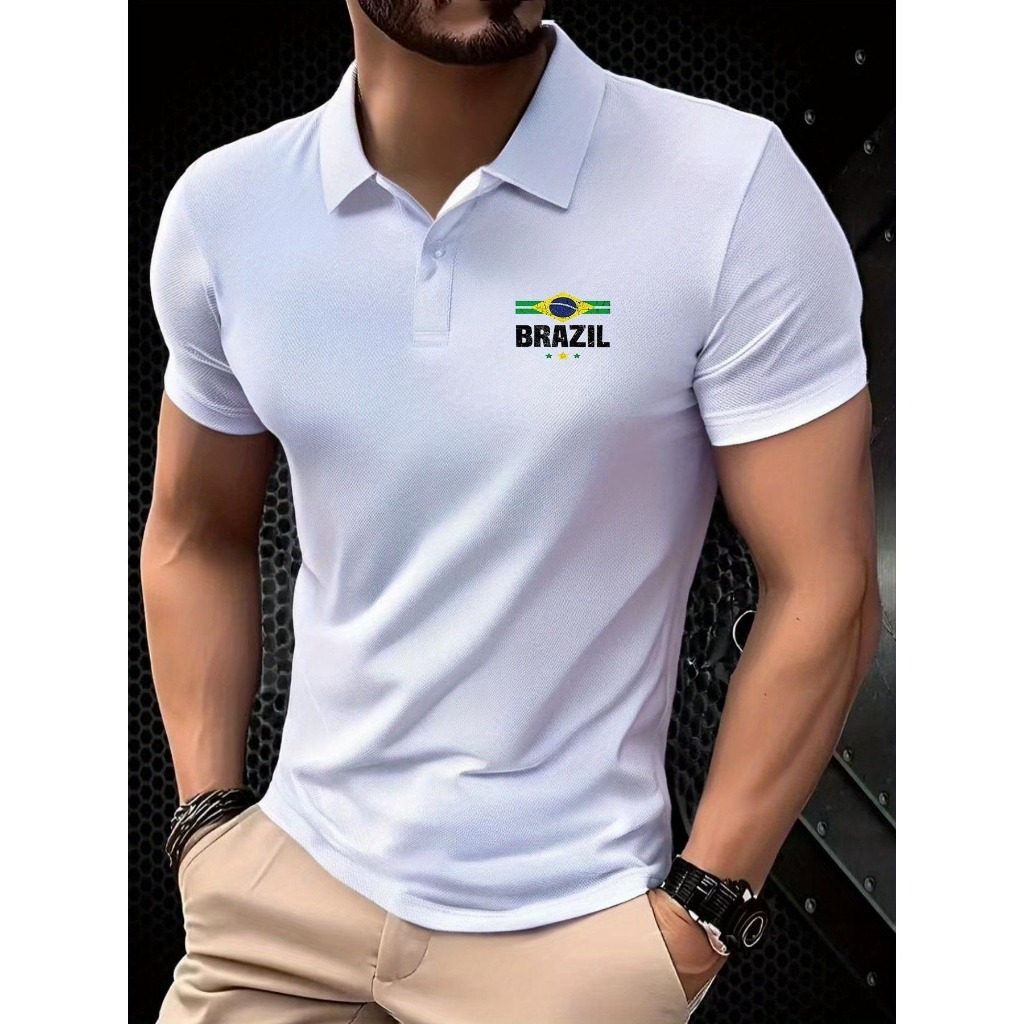 Camisa Polo Masculina Camiseta Casual Com Gola Polo Com Estampa Brazil
