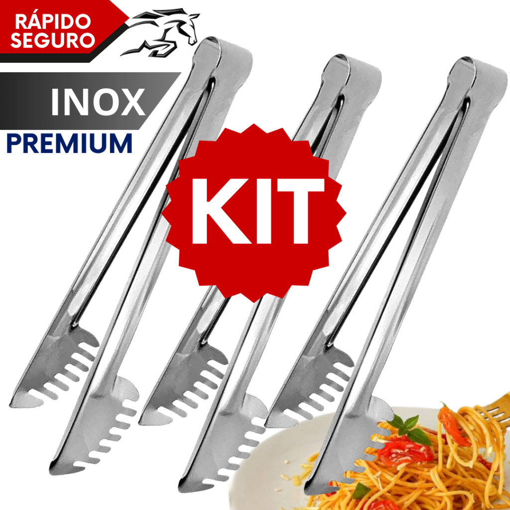 Pegador de Inox Massa Macarrão Churrasco Tipo Pinça 29cm
