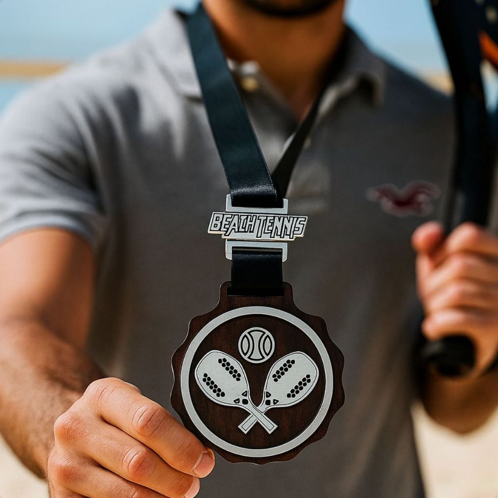 Kit 5 Medalhas De Beach Tennis + Fita Preta