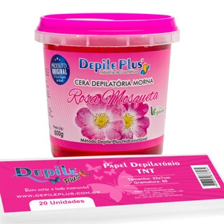 Kit Cera Hidrossolúvel 600g + Papel Depilatório TNT 20 unidades Depile Plus em Oferta na Shopee