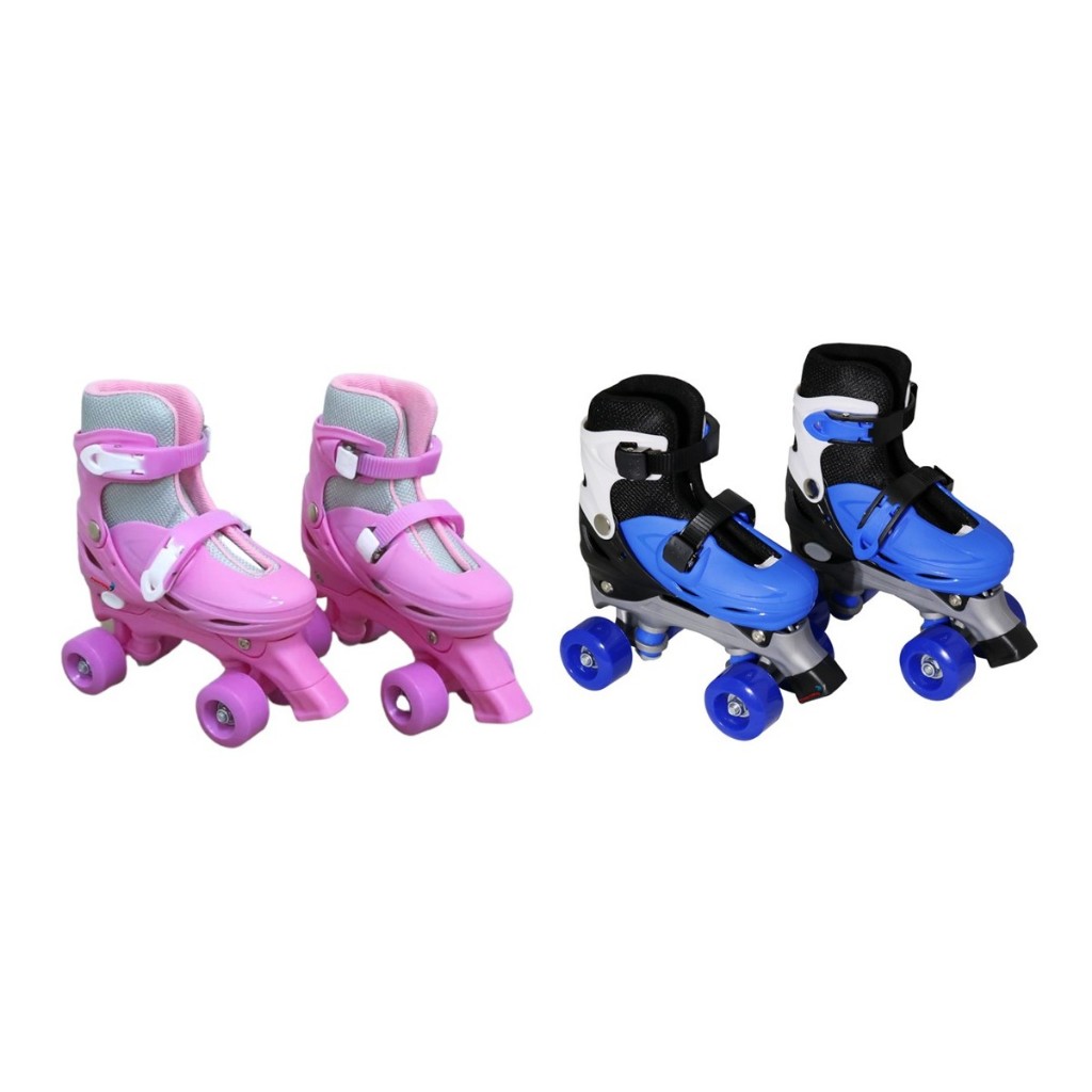 Patins Azul 4 Rodas Roller Ajustável Infantil Juvenil Ideal Para Lazer Esporte e Diversão