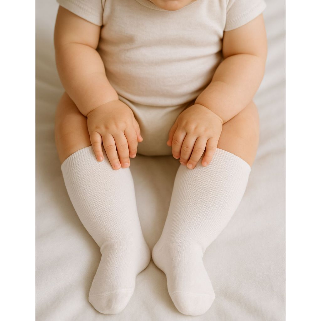 Meia Infantil Bebê Cano Longo Fina Unissex Cor Branca e Preta Confortável