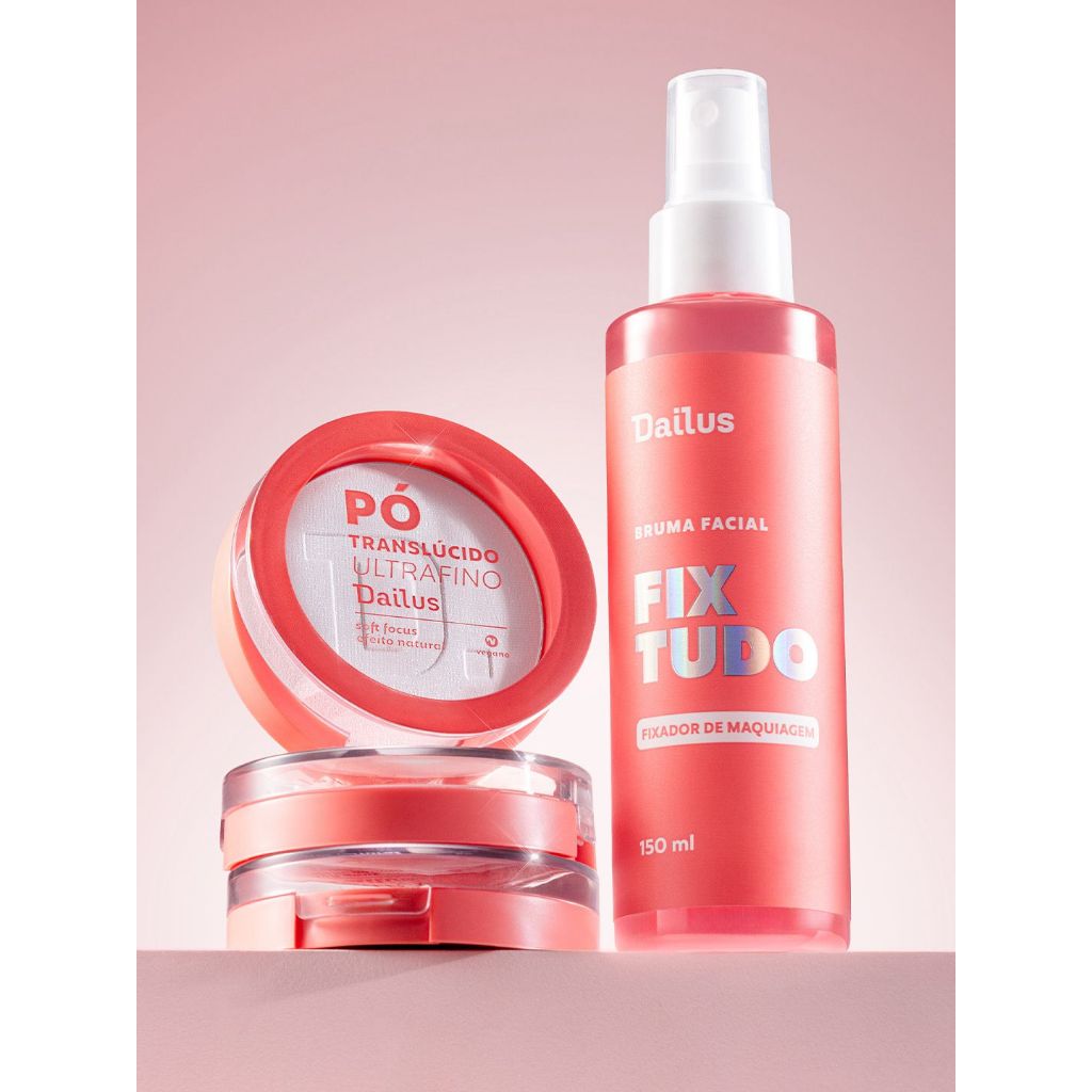 Kit Dailus Pó Translúcido Ultrafino + Bruma Facial Fix Tudo | Fixação, Efeito Natural e Longa Duração
