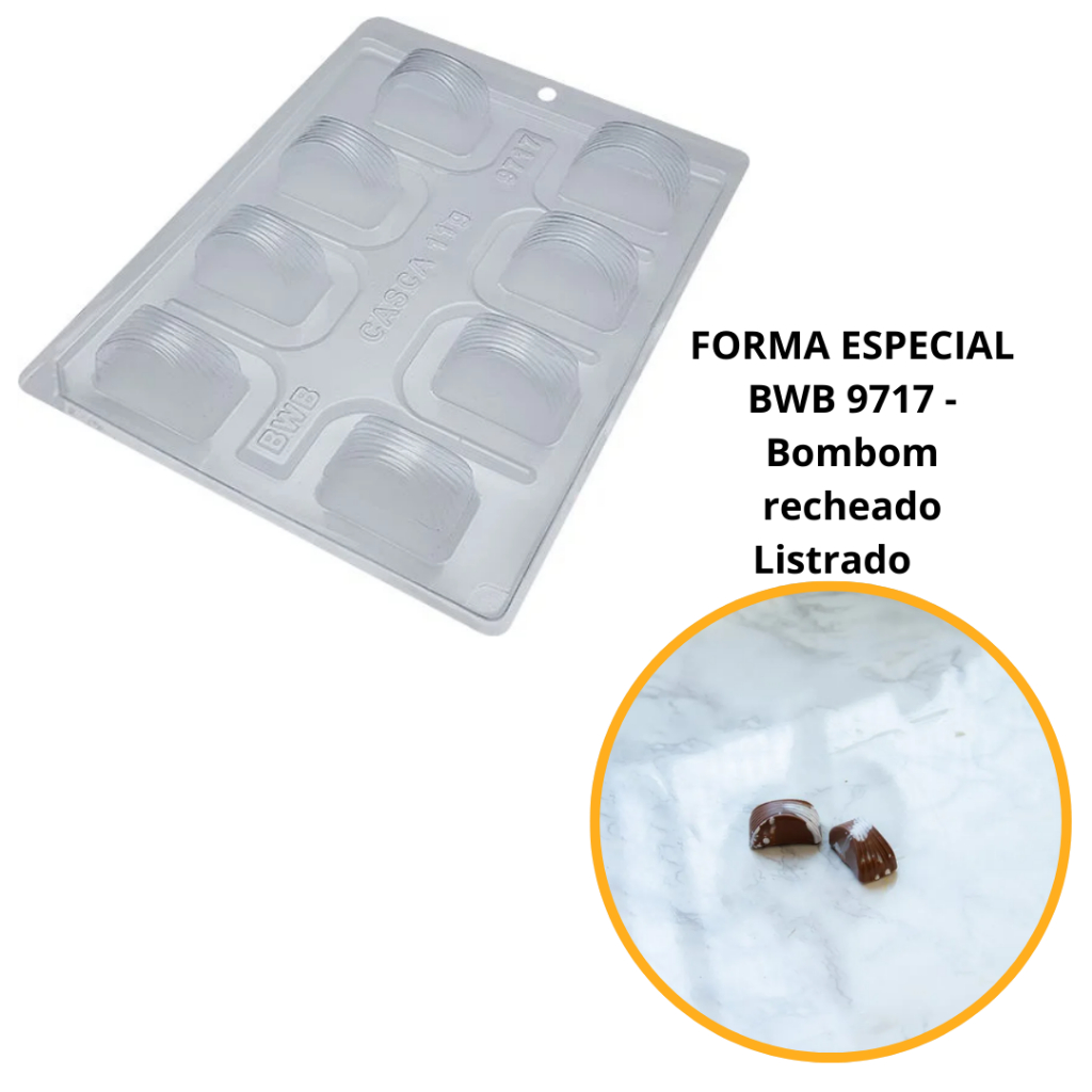 1~4 Forma BWB Com Silicone (3 partes) Para Chocolate Cód. 9717 - Bombom Recheado Listrado. em Oferta na Shopee