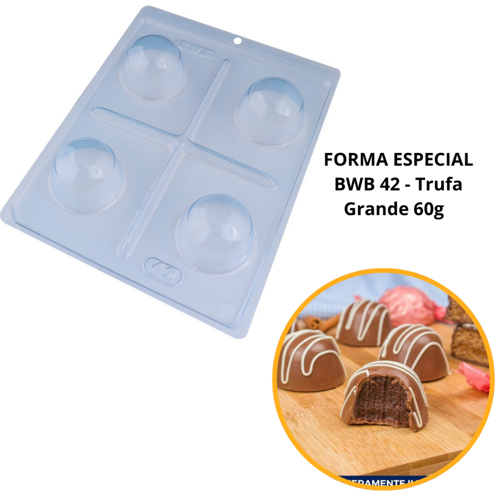 Forma BWB Com Silicone (3 partes) Para Chocolate Cód. 42- Trufa Grande 60g, Trufas, Bombons (CHOCO) em Oferta na Shopee