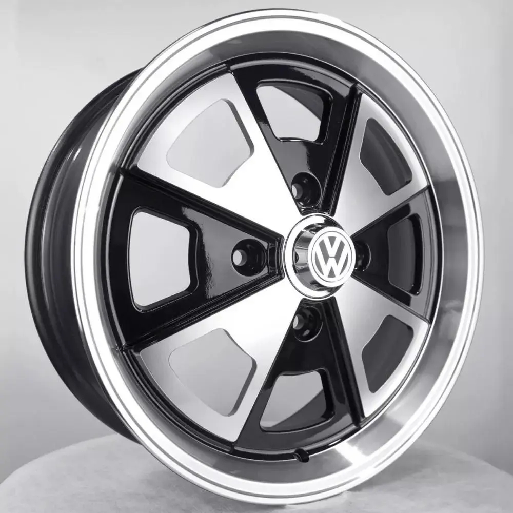 Kit 4 Rodas Aro 15x6 4x130 Porsche Vw Fusca Brasilia Preto Diamantado Krmai R84