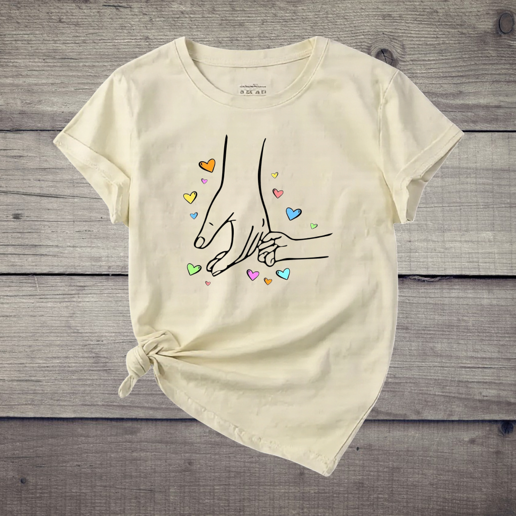 Camiseta Feminina Mãe e Filha Amor Colorida Minimalista Manga Curta Casual 100% Algodão em Oferta na Shopee