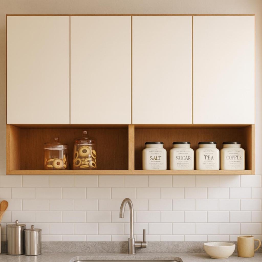 Armario Suspenso Lavanderia e Cozinha com Portas em MDF e Corpo em MDP Armario Aereo para Quarto Nichos e Prateleiras