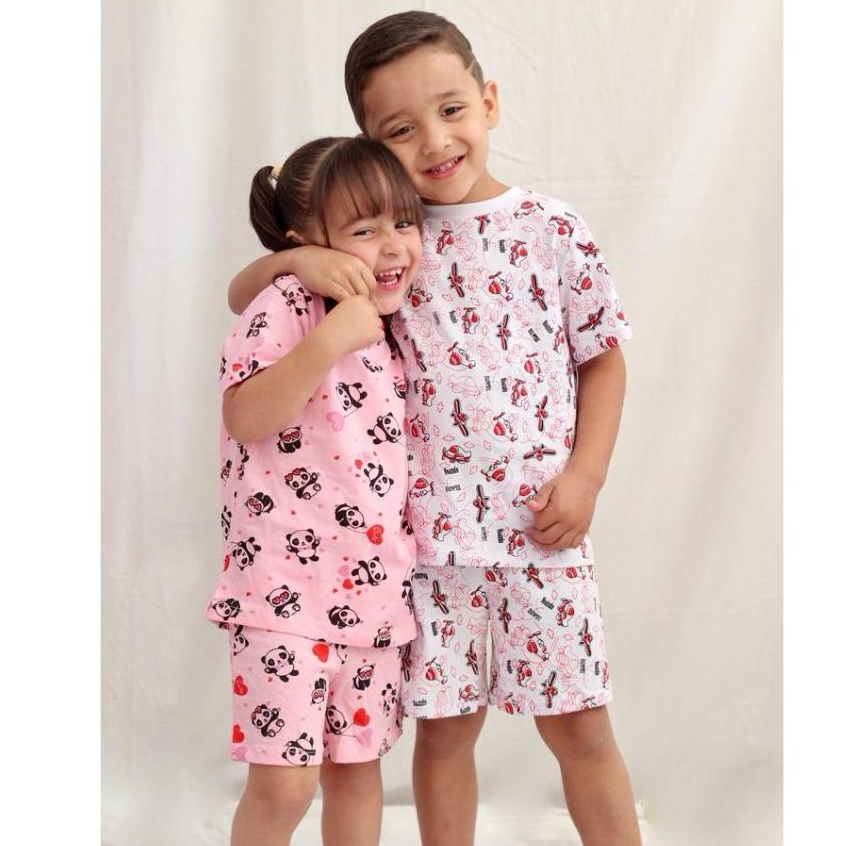 Conjunto Pijama Infantil Feminino e Masculino Manga Curta Verão Calor Personagens 100% Algodão