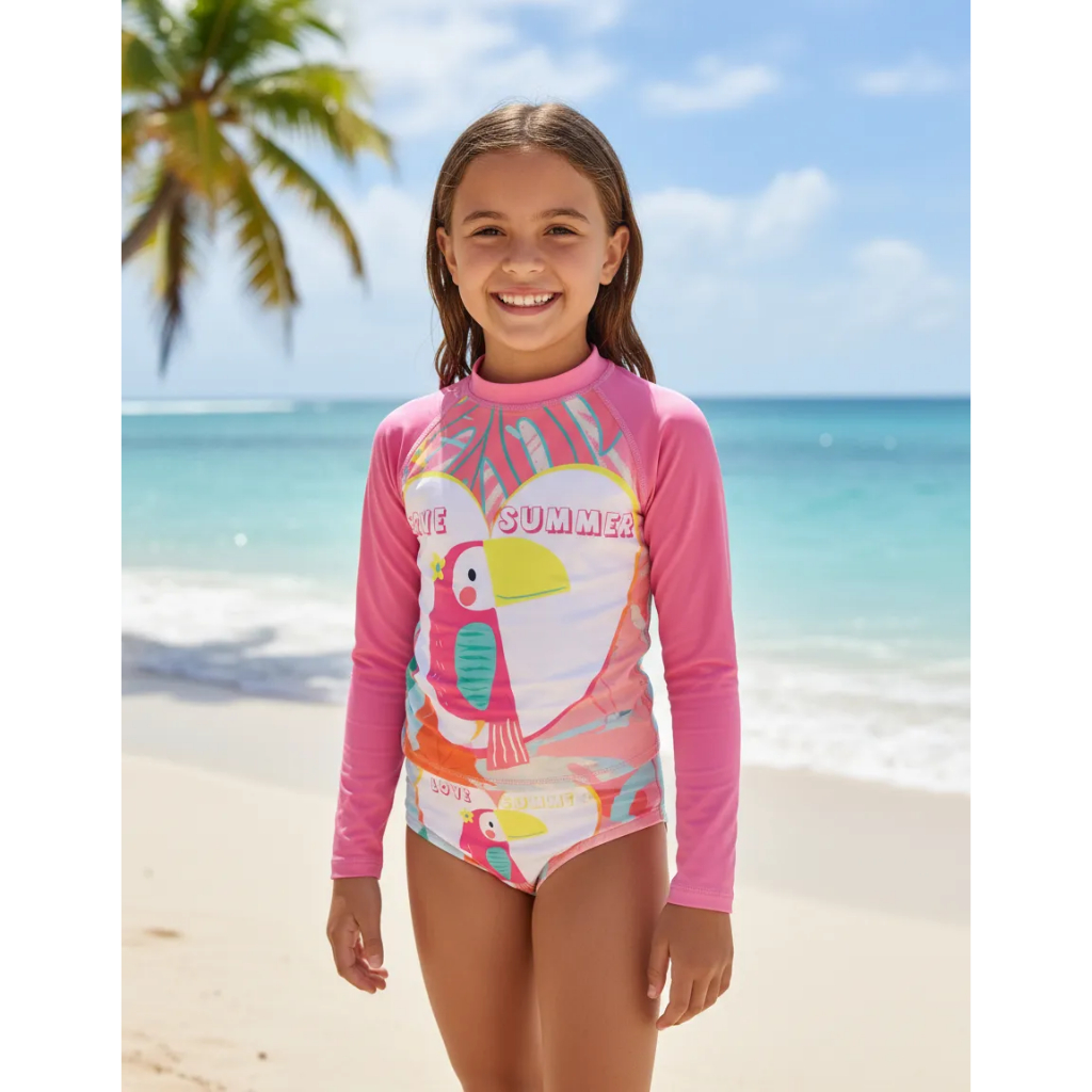 Biquíni E Blusa Proteção Uv 50+ Infantil Praia Piscina Premium