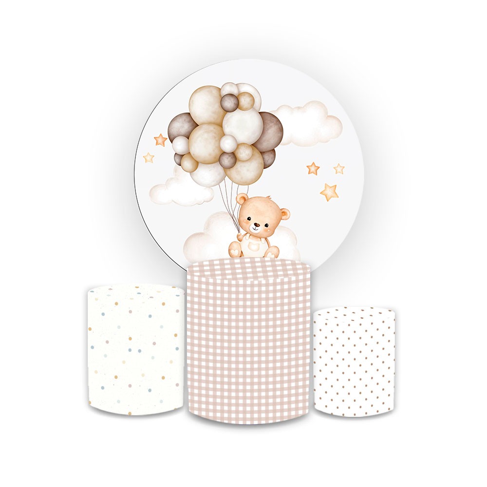 Kit Capas Painel Sublimado Tema Chá Revelação Ursinho Festa + Trio de Capas de Cilindros em Oferta na Shopee