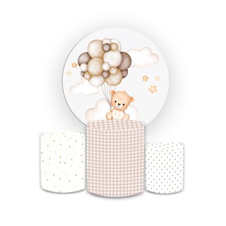 Kit Capas Painel Sublimado Tema Chá Revelação Ursinho Festa + Trio de Capas de Cilindros em Oferta na Shopee