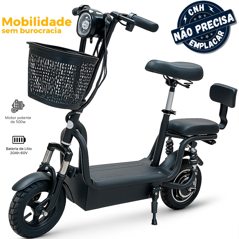 Moto Eletrica Adulto Scooter Elétrico 350w S/Habilitação Autonomia 35Km Suspensão e Freio a Disco