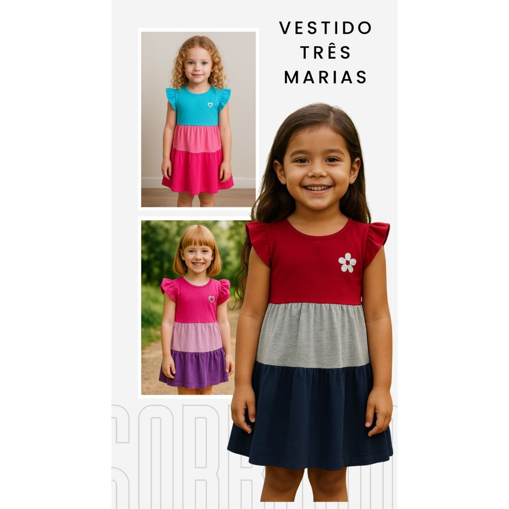kit 2 Vestidos Infantil com Babado Três Marias – Confortável para Verão
