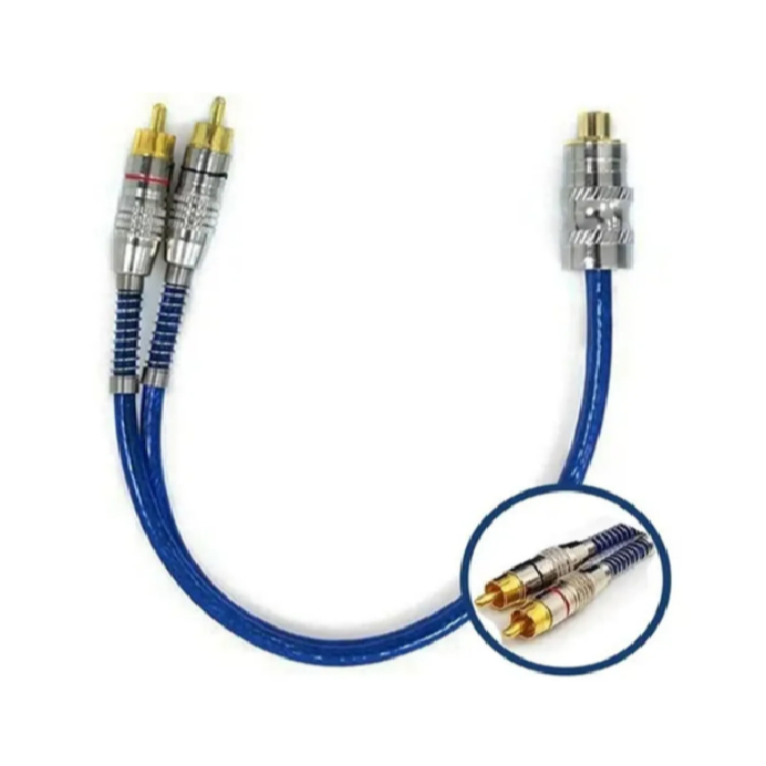 Cabo Y Rca Blindado 1 Femea + 2 Machos Tech One Svart Azul 1f/2m Dupla Blindagem