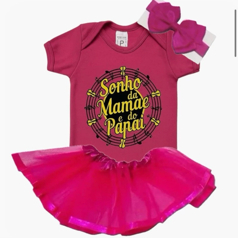 Kit Completo Body Bebê Sonho da Mamãe e do Papai com Tule & Laço Mesversário