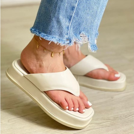 Sandália Flat Chinelo Feminina Papete De Dedo Plataforma Confortável Moda Macio Leve Brilho