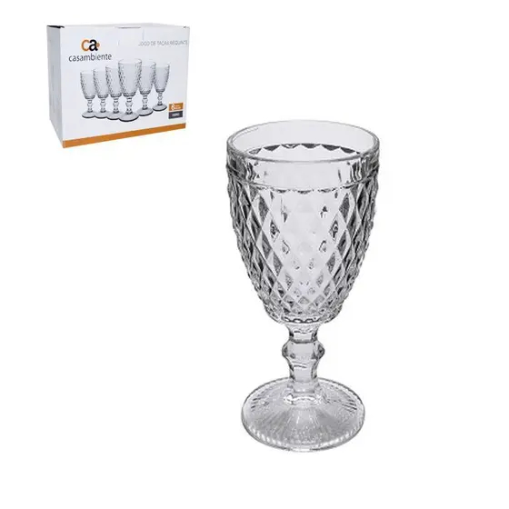 Conjunto de 6 Taças de Água em Vidro Bico de Abacaxi 340 ml Transparente - Casambiente
