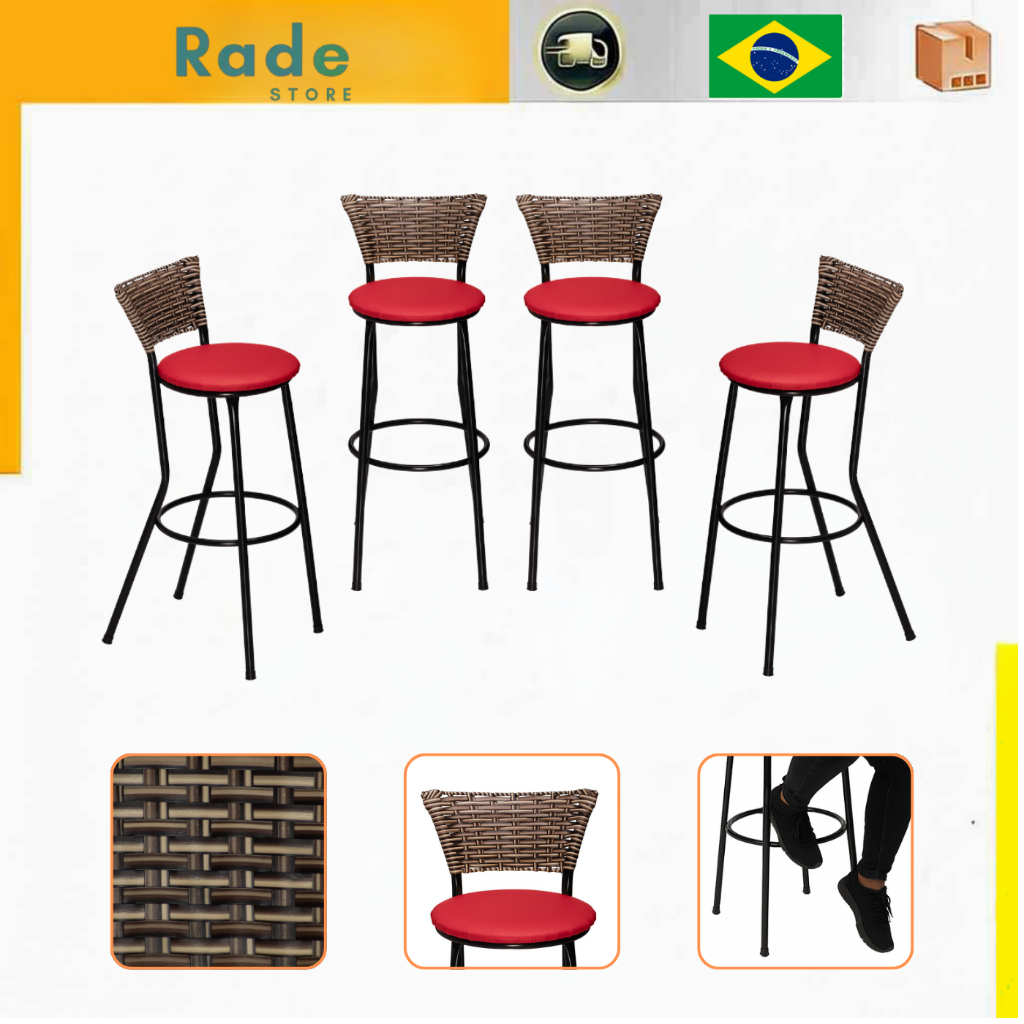Kit 4 Banco Banqueta Banco Alto Cozinha Americana Bancada Churrasco Balcão