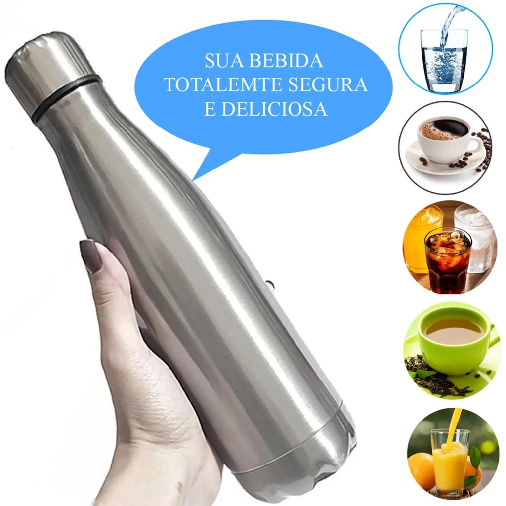 Garrafa  500ml Inox Squeeze de Água Térmica Dupla Camada Gelada Com Tampa Escola Academia Viagem