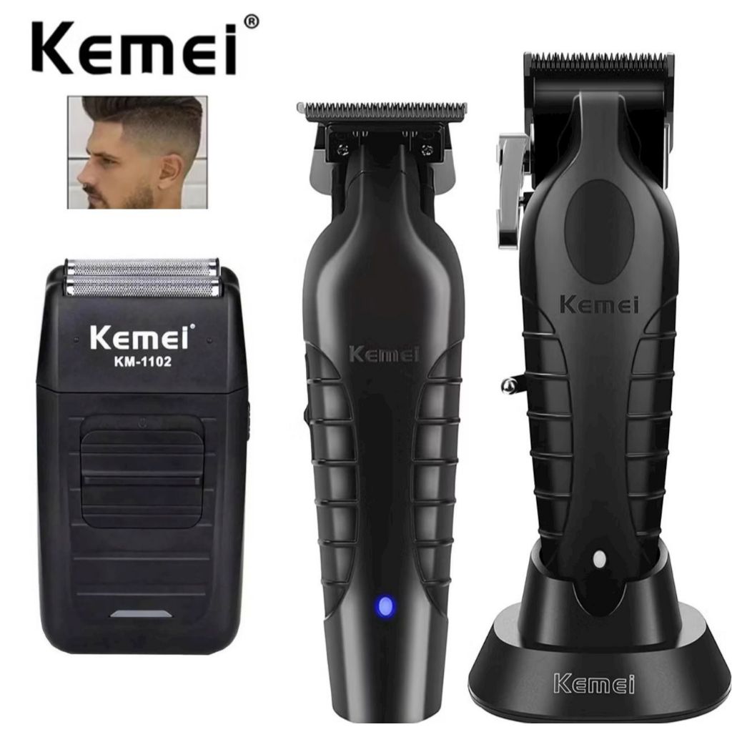 Kit Kemei Máquina de cortar cabelo + Máquina De Acabamento + Shaver Barbeador KM 2296 2299 1102 - Bivolt