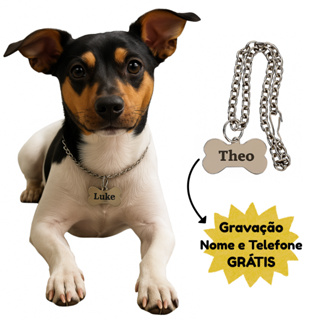 Coleira para Cachorro Corrente com Placa Identificação Nome e Telefone em Oferta na Shopee