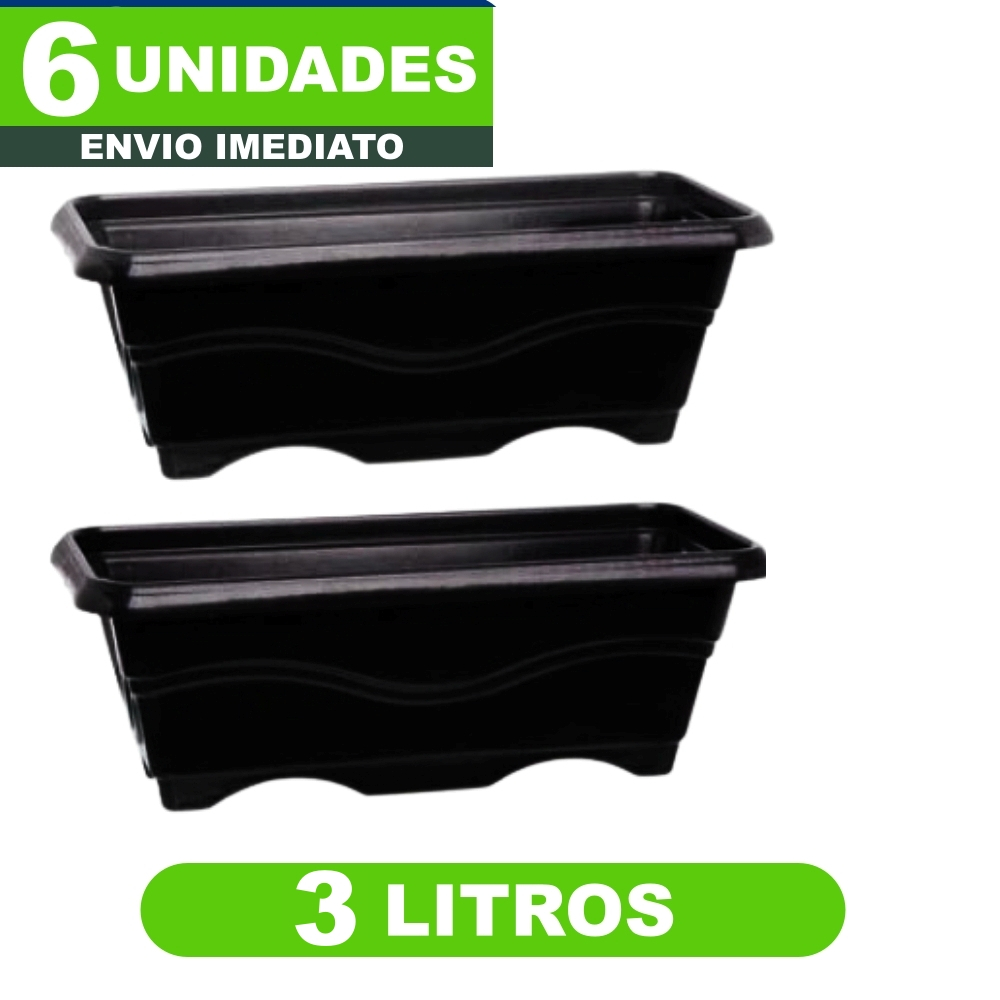 Kit 6 Und Vaso Floreira Jardineira Preta 3 Litros RESISTENTE Horta Mudas Cactos Suculentas Ervas em Oferta na Shopee
