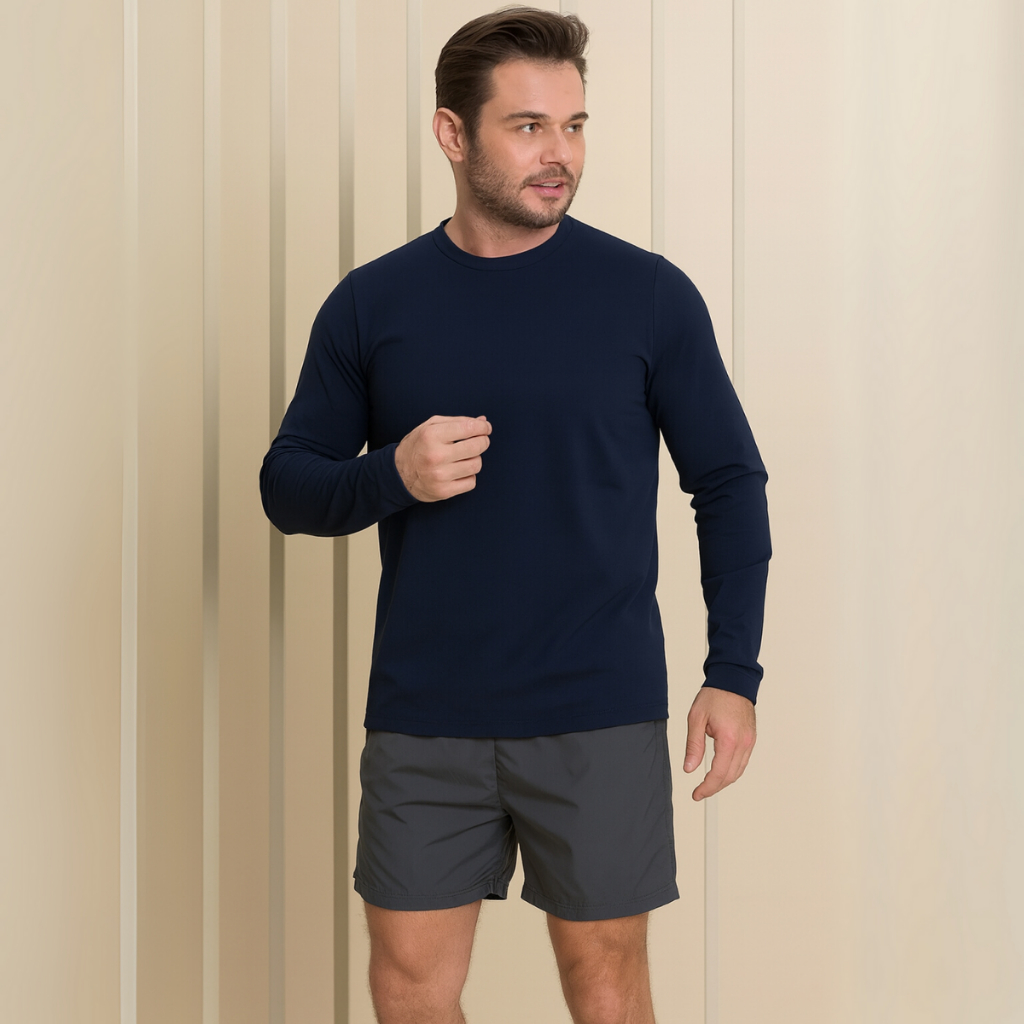 Blusa Masculina Dry Fit UV 50+ Manga Longa Proteção Verão Tradicional Gola Redonda Elastano