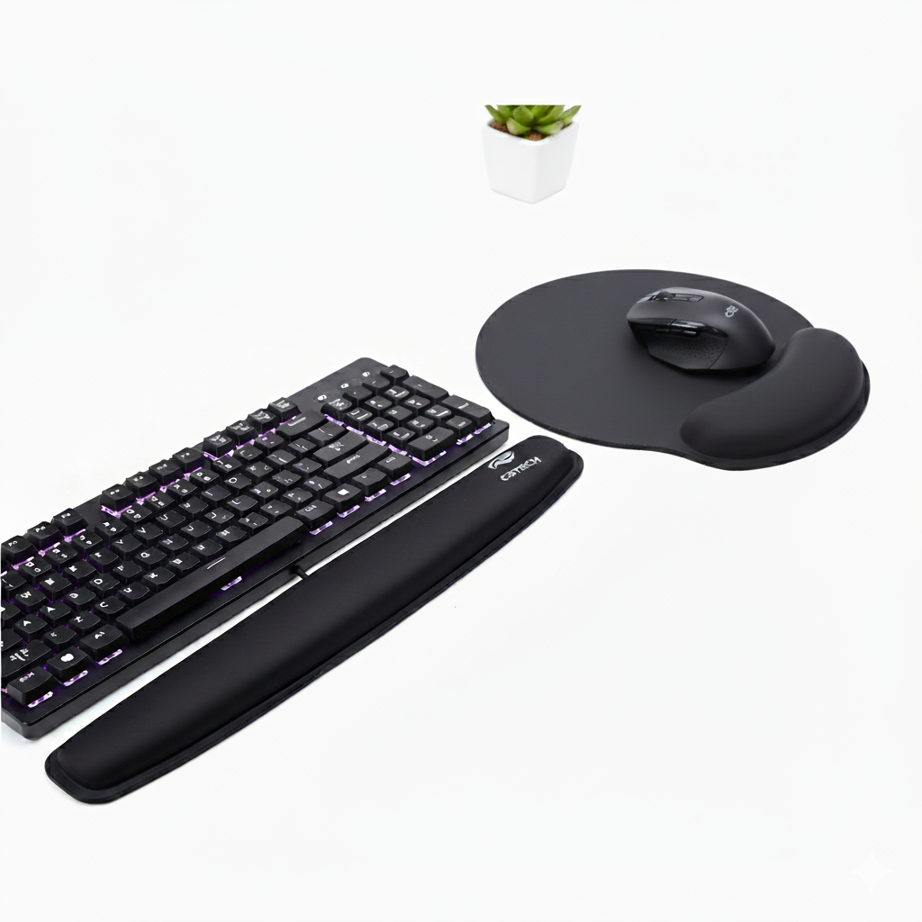 Kit MousePad e Apoio de Punho Para Teclado Ergonômico Descanso Pulso Gel C3Tech