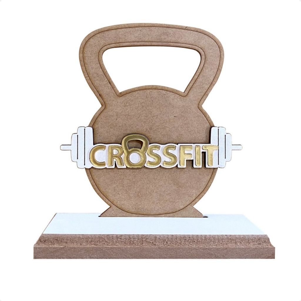 Troféu Crossfit Em Mdf 3 Uni Modelo Kettlebell E Halter 1583