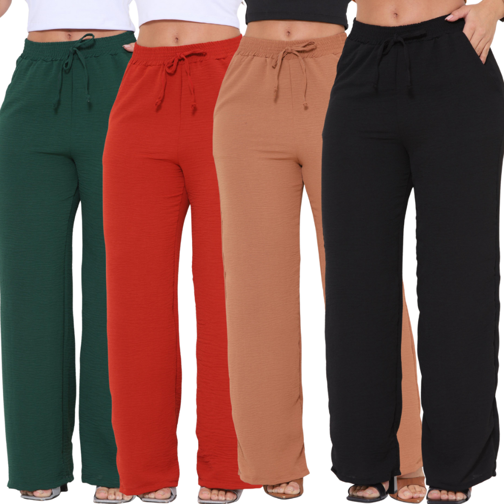 Calça Pantalona Alfaiataria Feminina Duna com Bolso Cintura Alta com Elástico