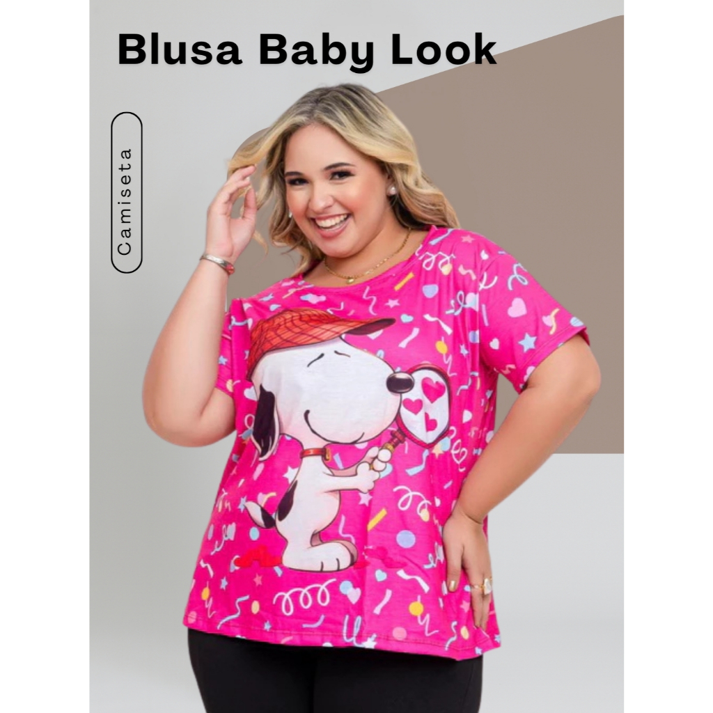 Blusa T-shirt Baby Look Snoopy Personagem Plus e Slim