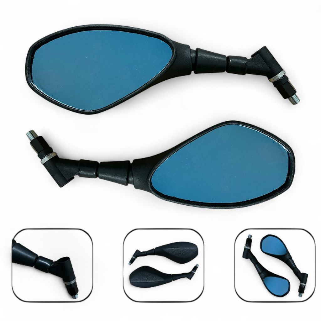 Par Retrovisor Lente Azul Mod Bmw 360 Graus Rosca Honda/Yamaha Haste Curta