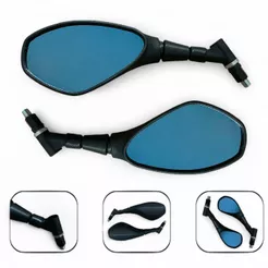 Par Retrovisor Lente Azul Mod Bmw 360 Graus Rosca Honda/Yamaha Haste Curta
